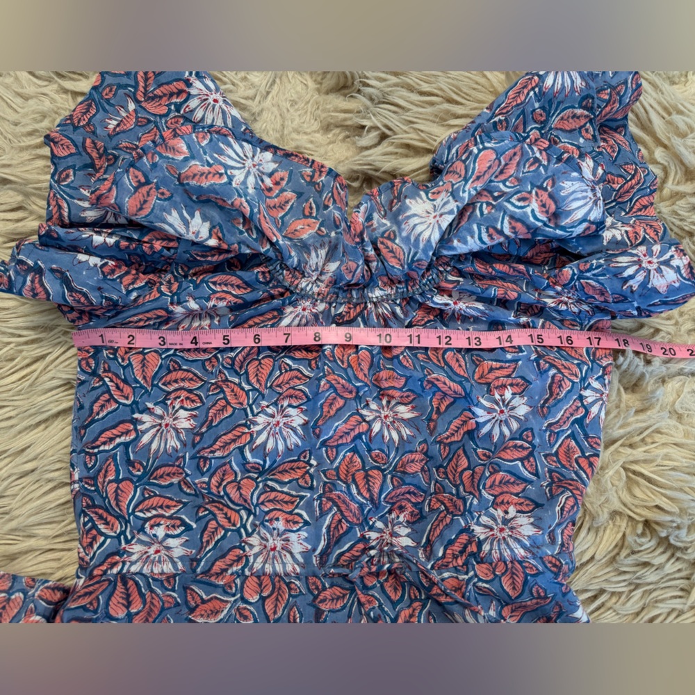 Mille Resortwear Palma Bohemian Ruffle Dress Blue/Pink Floral size XXS - Picture 12 of 13